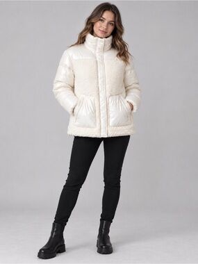 Zella Cream Sherpa & Puffer Hybrid Jacket